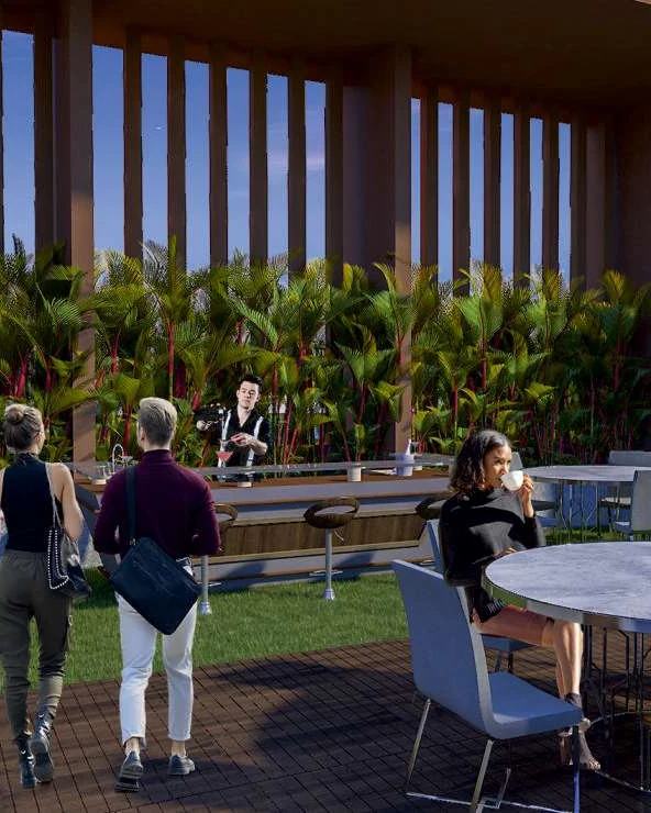 Outdoor lounge and barbecue deck at Urbanrise Gattahalli, artist impression