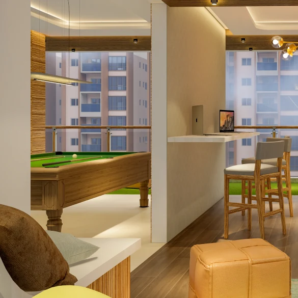 Urbanrise Gattahalli Gallery Image Clubhouse games and bar area at Urbanrise Gattahalli, artist impression