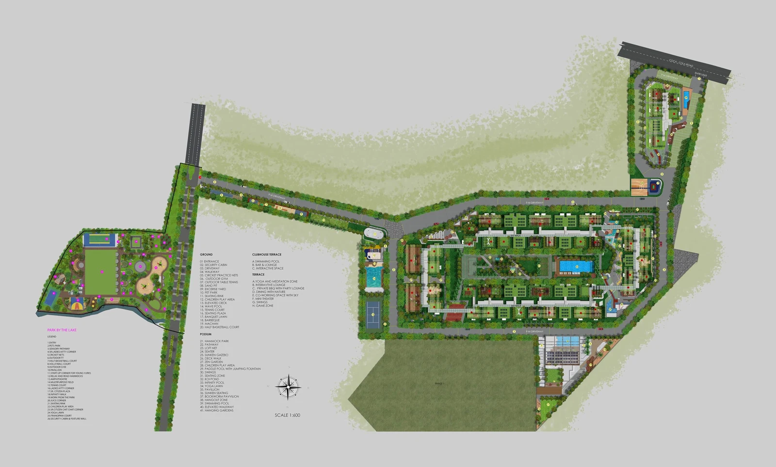 Supplied layout drawing - no title block, not developer-confirmed Layout drawing supplied for this project, with a numbered 41-item amenity legend. It carries no title block or project name.