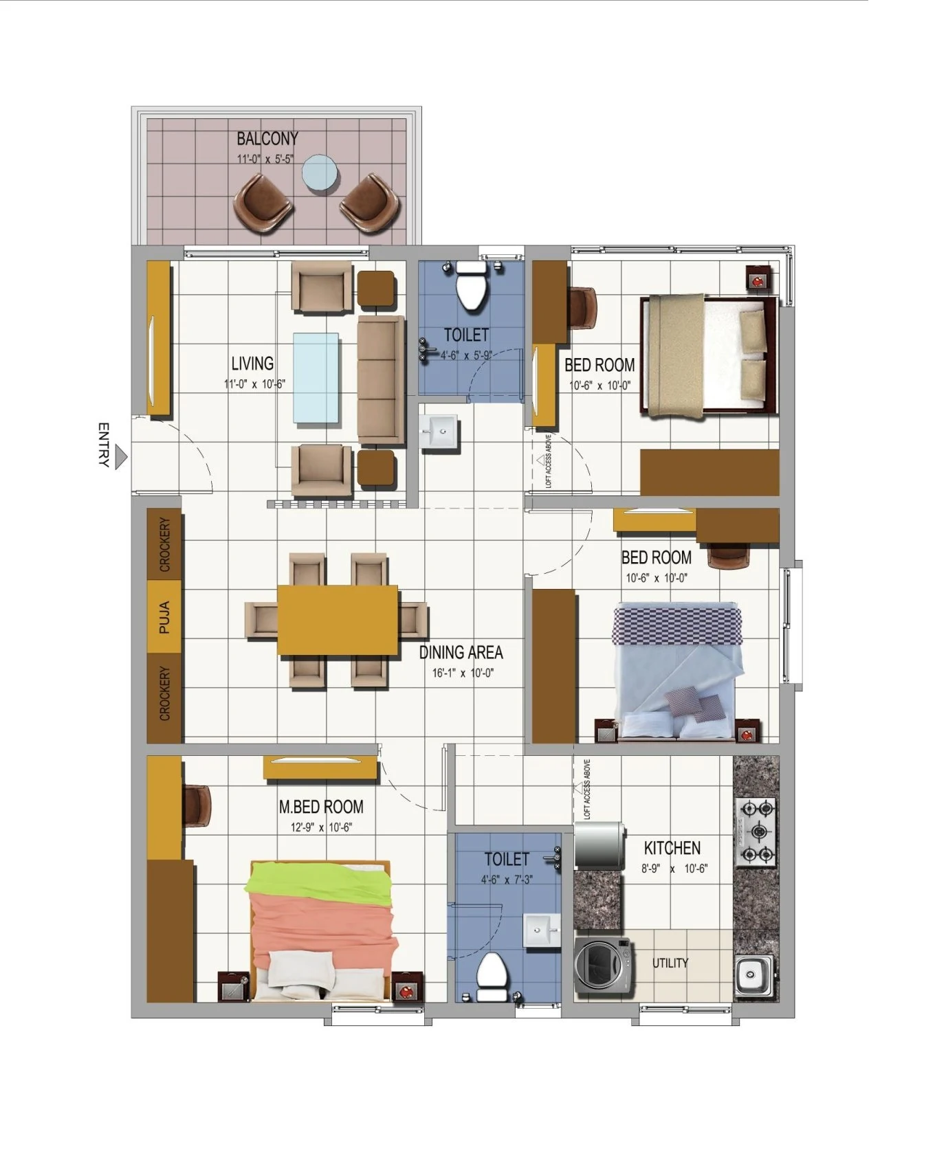 Urbanrise Gattahalli 3 BHK + 2T floor plan, the only unit type with a drawing. Dimensioned rooms total 831 sq.ft.